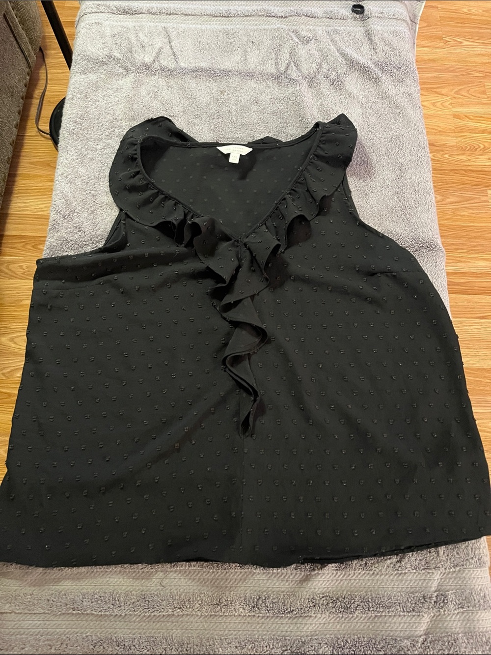 LC Lauren Conrad Black Ruffle V-Neck Swiss Dot Camisole